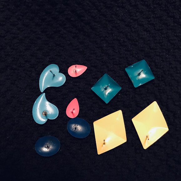 Vintage 80's Earrings Metal Retro Small Lot of 5 - Picture 2 of 8